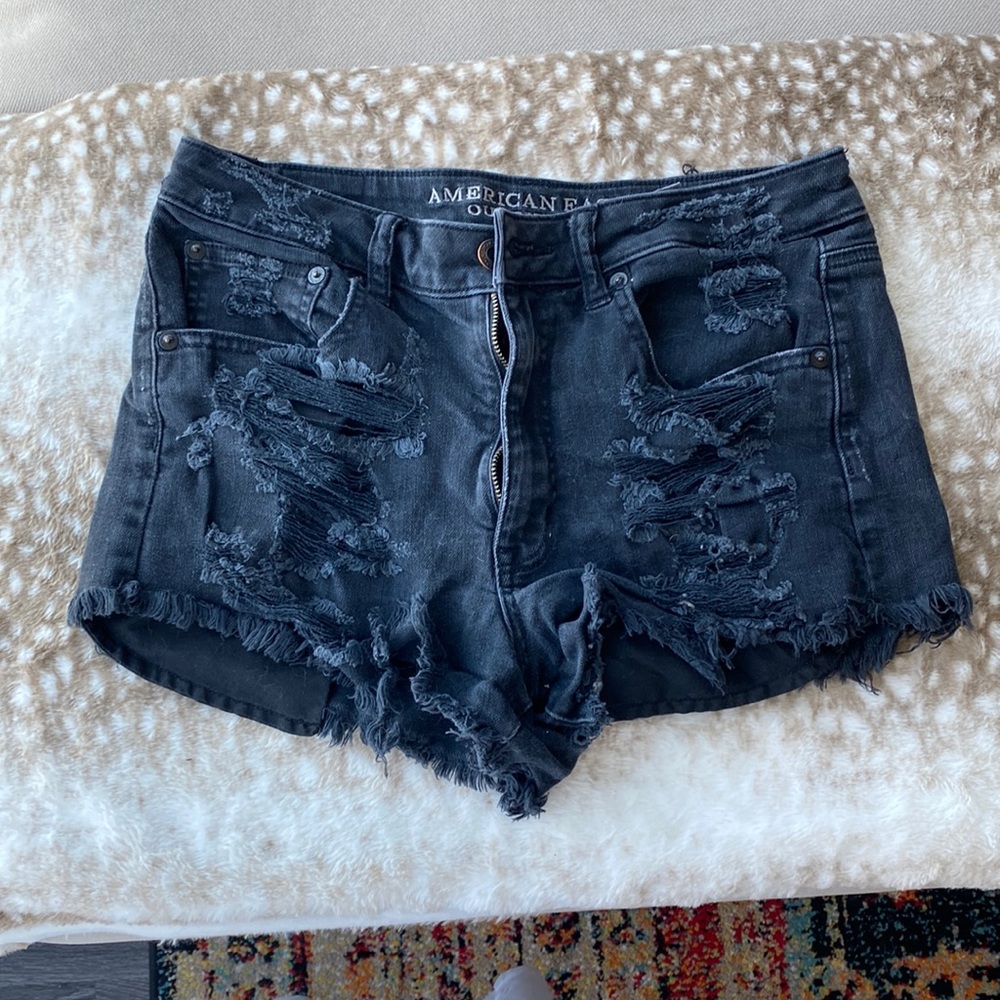 AE black distressed shorts